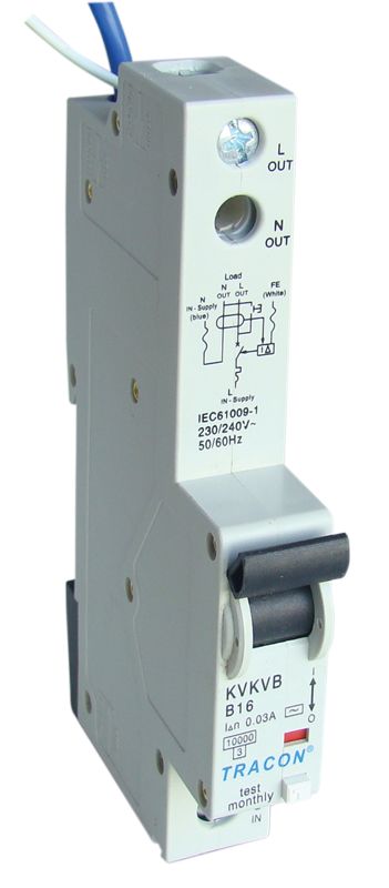 Tracon KVKV-10/10 Kombinált védőkapcsoló,2P,1 modul,C karakterisztika 10A,100mA,10kA,AC,E3