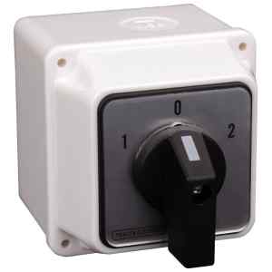 Tracon TKV-206/3T Tokozott választókapcsoló,1-0-2 400V,50Hz,20A,2×3P,5,5kW,48×48mm,60°,IP44