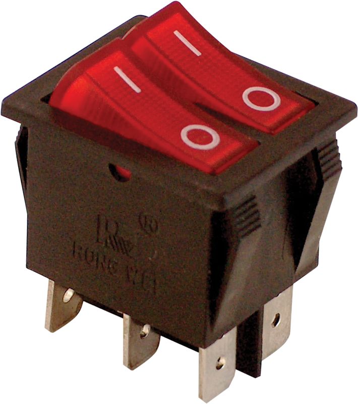 Tracon TES-43 Készülékkapcsoló,BE-KI,2-áramkör,piros,0-I felirattal 16A,250V AC