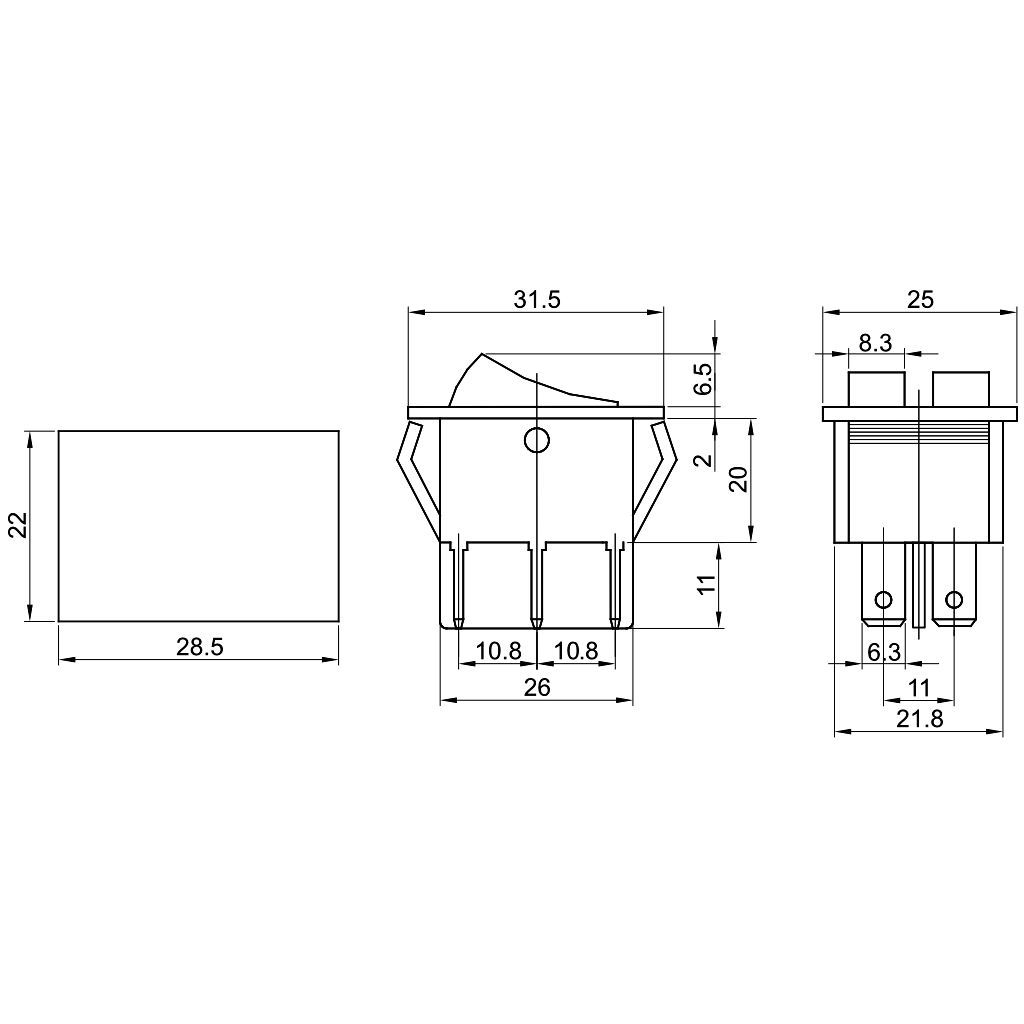 Tracon TES-43 Készülékkapcsoló,BE-KI,2-áramkör,piros,0-I felirattal 16A,250V AC - Image 2