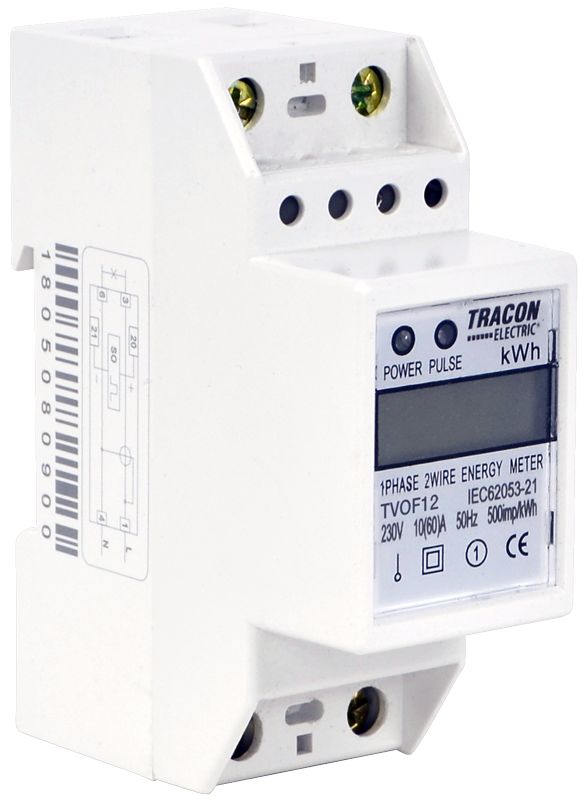 Tracon TVOF12 LCD kijelzésű fogyasztásmérő,közvetlen,1 fázisú,2 modul 230VAC / 10A