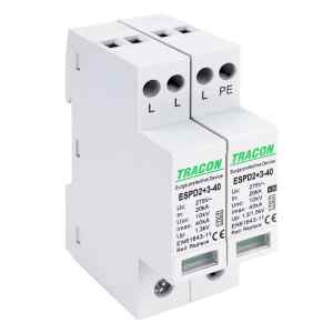 Tracon ESPD2+3-40-3+1P T2+T3 AC típusú túlfeszültséglevezető,egybeépített Uc:275V; In:20kA; Imax40kA; Uoc:10kV; Up:1,3/1,5kV; 3+1P