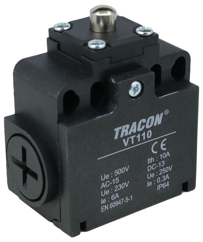 Tracon VT110 Helyzetkapcsoló,kúpos-ütközős 1xNO+1xNC,6A/230V AC-15,0,3A/250V DC-13,IP65