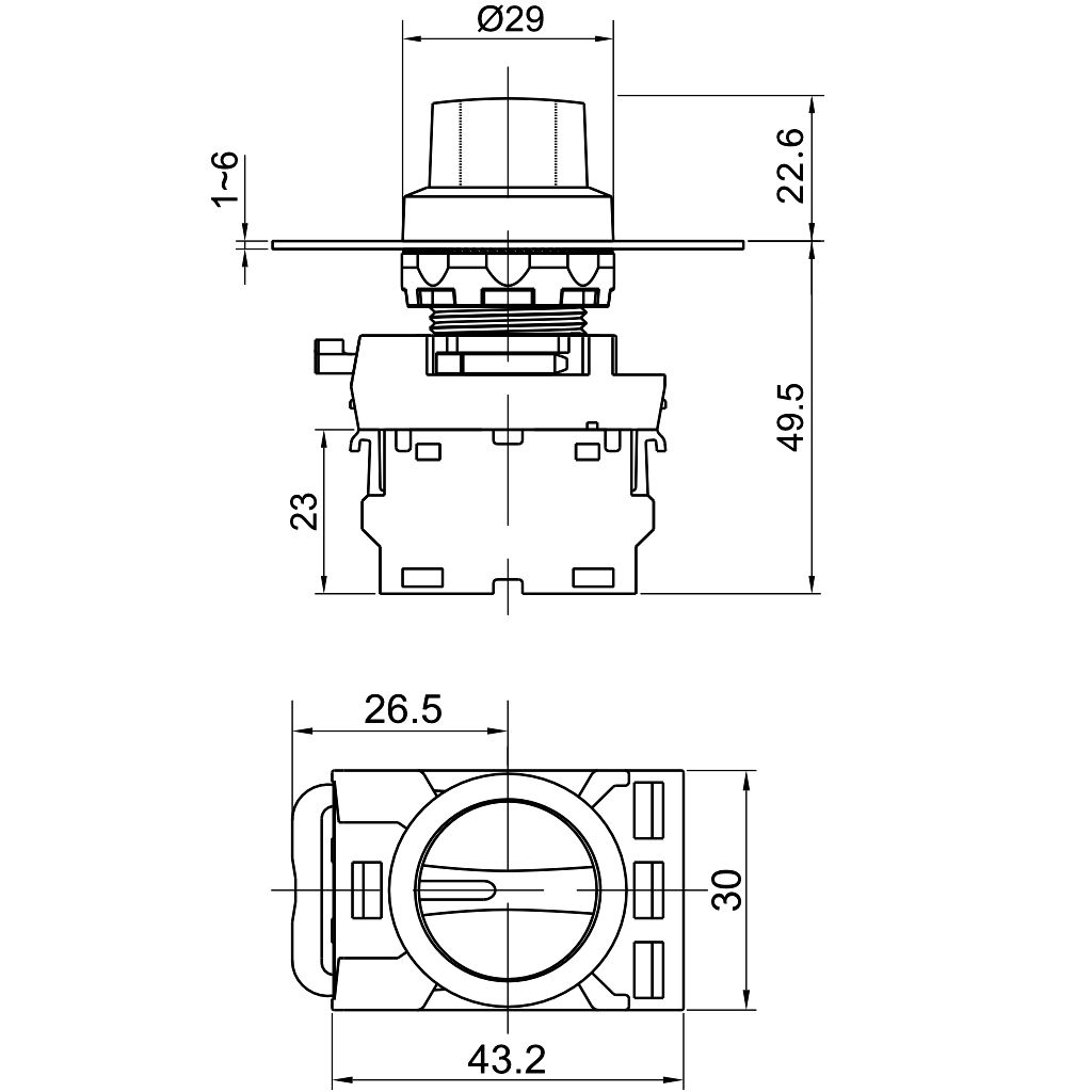 Tracon NYK3-SL34B Világítókaros kapcsoló,kék,LED,háromállású,rugóvissza 1×NO+1×NC,5A/230V AC-15,IP65,LED 230V AC/DC - Image 2