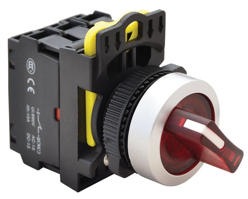 Tracon NYK3-SL24R Világítókaros kapcsoló,piros,LED,kétállású,rugóvissza 1×NO+1×NC,5A/230V AC-15,IP65,LED 230V AC/DC