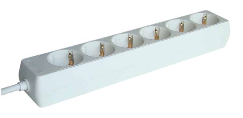 Tracon H6-5M Hordozható elosztósáv,normál,fehér 6×SCHUKO,5m,max.16A,250VAC,3680W,3x1,5mm²,H05VV-F