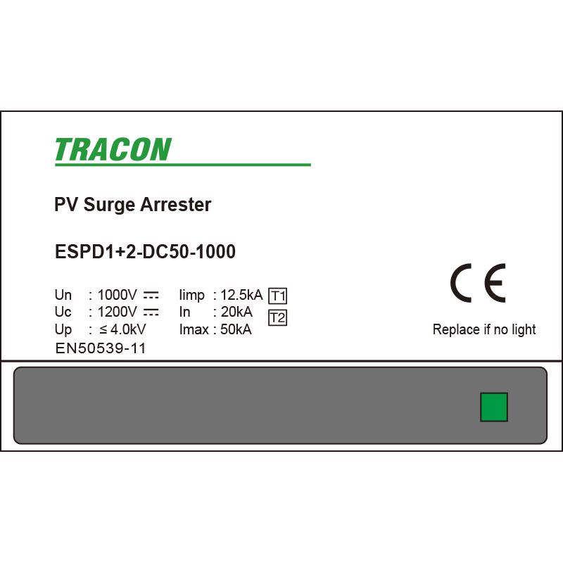 Tracon ESPD1+2-DC50-1000 T1+T2 DC típusú túlfeszültséglevezető,egybeépített Ucpv: 1200V; Iimp:12,5kA; In:20kA; Imax:50kA; Up:4kV - Image 2