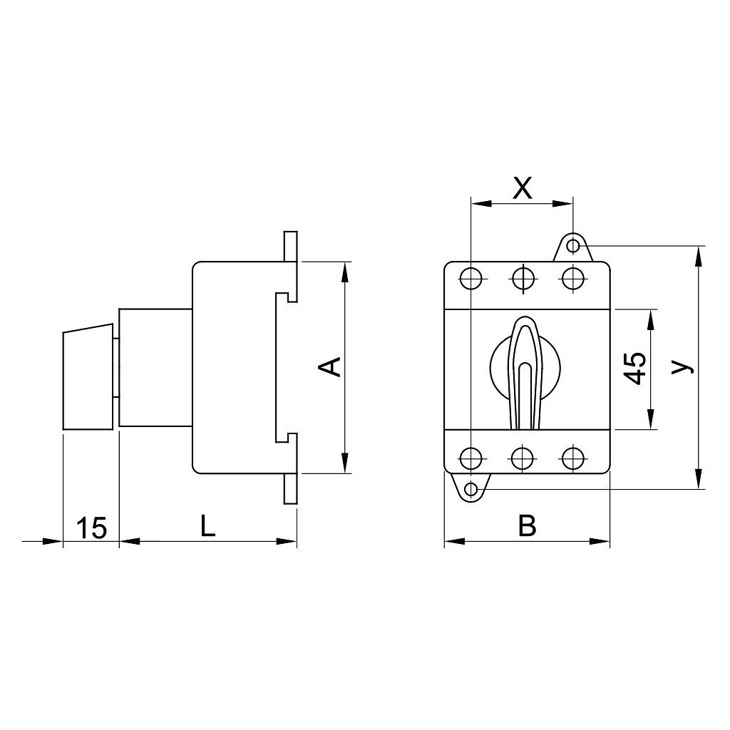 Tracon TSM-32/3 Sorolható lakatolható szakaszoló kapcsoló 400V,50Hz,32A,3P,7,5kW,42×42mm - Image 2