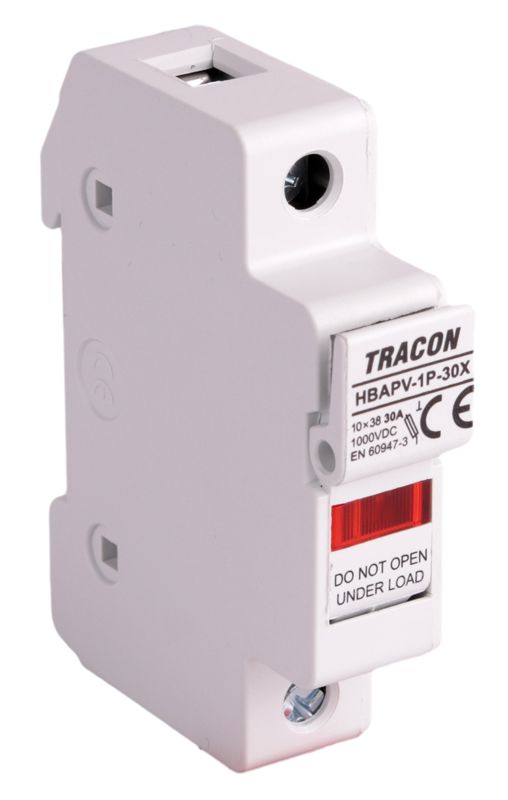 Tracon HBAPV-1P-30X Szakaszolókapcsoló-biztosító hengeres bizt.hoz,PV 30 A,10×38,Un=1000 VDC,DC-20B,IP20