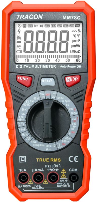 Tracon MM78C Digitális multiméter TRMS ACV,DCV,ACA,DCA,TRMS,Ohm,Hz,C,°C,dioda,NCV,signal