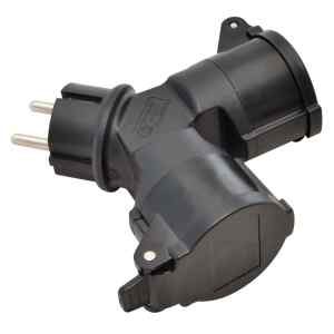 Tracon TICS-212GD Többférőhelyes átalakító csatlakozó,fekete 250 VAC,16 A,2xSCHUKO,max. 3680 W,IP44