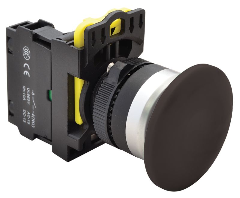 Tracon NYG3-MBK Gombafejű nyomógomb,fekete 1×NO,5A/230V AC-15,40mm,IP65