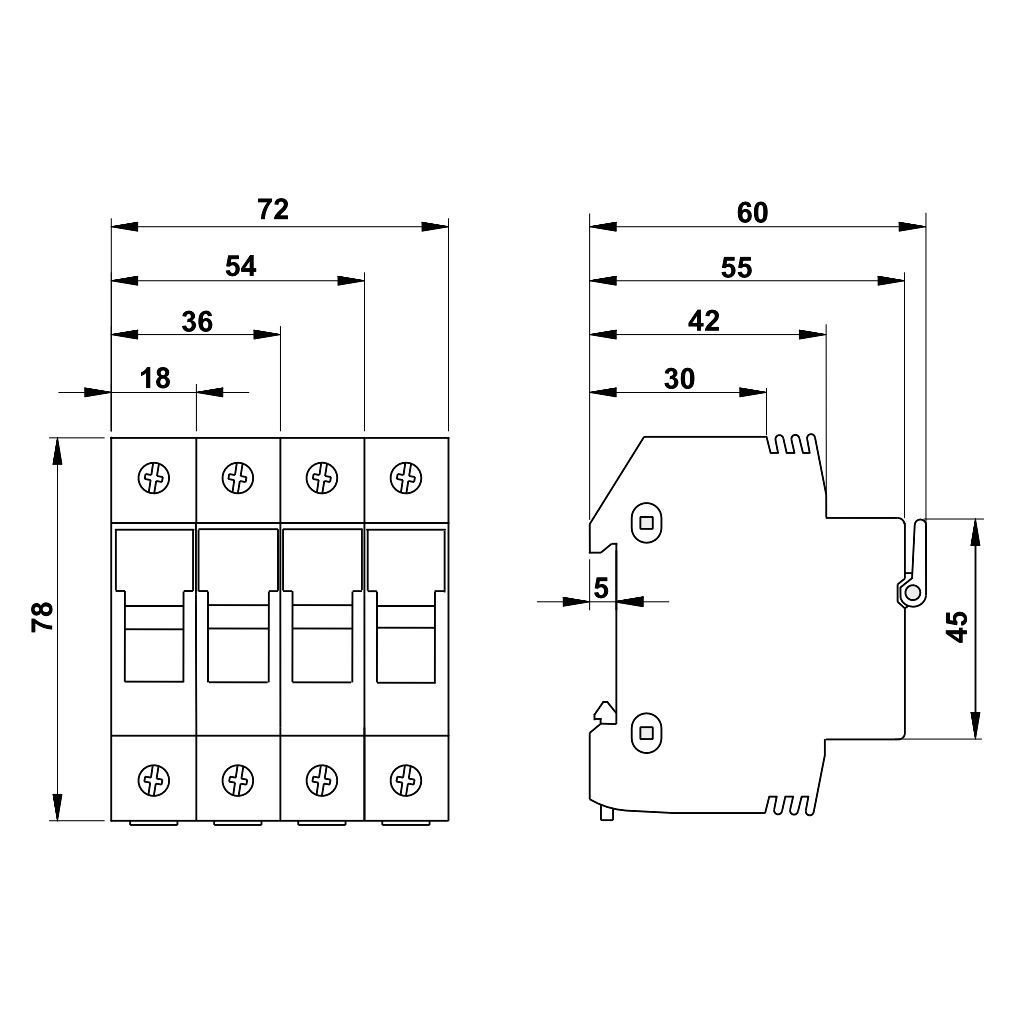 Tracon HBA-3P-32 Szakaszolókapcsoló-biztosítóhengeres bizt.hoz,maszkolható 32A,10x38mm; Un=230V/400V - Image 2