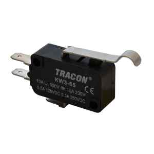 Tracon KW3-65 Helyzetkapcsoló,mikro,íves-rugószár 1×CO 10A/230VAC,0,3A/250VDC,28mm,4,8x0,5 mm,IP00