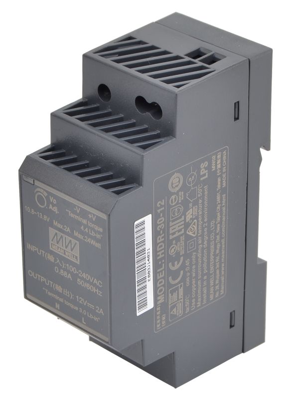 TRACON HDR-30-12 DIN sínre szerelhető tápegység szabályozható DC kimenettel 85-264 VAC / 10,8-13,8 VDC, 24 W, 0-2 A