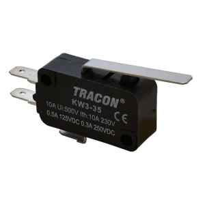 Tracon KW3-35 Helyzetkapcsoló,mikro,rugószáras 1×CO 10A/230VAC,0,3A/250VDC,28mm,4,8x0,5 mm,IP00