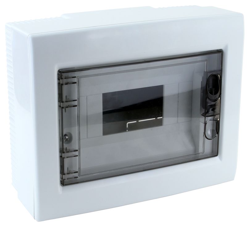 Tracon EDFKS-8/1 Falon kívüli elosztódoboz,füstszínű-sík ajtóval,NPE nélkül 1×8 modul,IP40