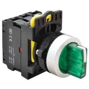 Tracon NYK3-SL34G Világítókaros kapcsoló,zöld,LED,háromállású,rugóvissza 1×NO+1×NC,5A/230V AC-15,IP65,LED 230V AC/DC