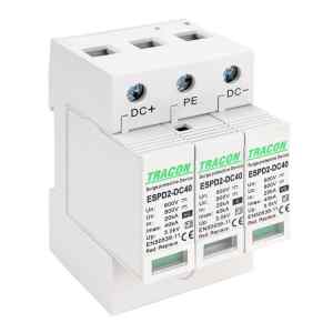 Tracon ESPD2-DC40-600 T2 DC típusú túlfeszültség levezető,cserélhető betéttel Ucpv: 800V; In:20kA; Imax:40kA; Up:2,6kV