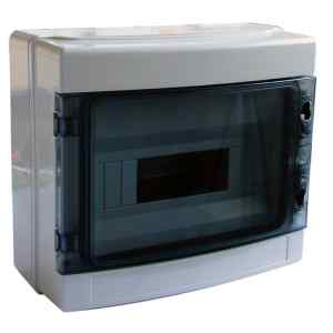 Tracon EDFKIP65-12/1 Falon kívüli elosztódoboz, átlátszó ajtóval, N/PE sínnel 1×12 mod, H×W×D=260×300×140mm, IP65, 660V AC, 1000 V DC