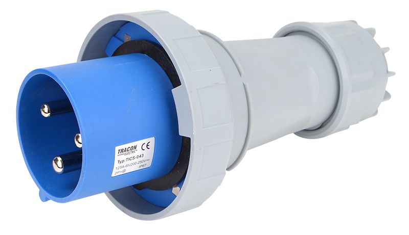 Tracon TICS-043 Ipari csatlakozó dugó,fokozott védelemmel 125A,250V,2P+E,6h,IP67