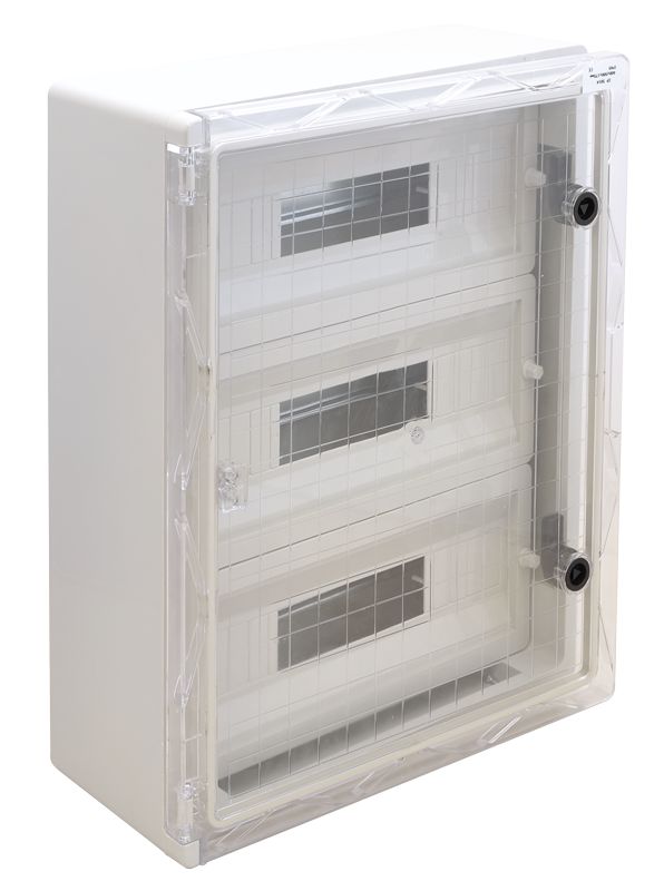Tracon TME806026MT Műanyag elosztószekrény maszkos átlátszó ajtóval HxWxD=800x600x260mm,IP65,IK10,1000V AC/DC,RAL7035