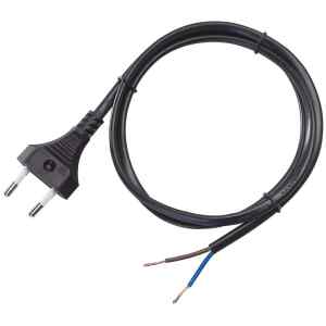 Tracon DVKE2X1.0 Csatlakozódugó kábellel,fekete 2×1,0mm²,2m,2,5A,250VAC,H05VVH2-F,600W