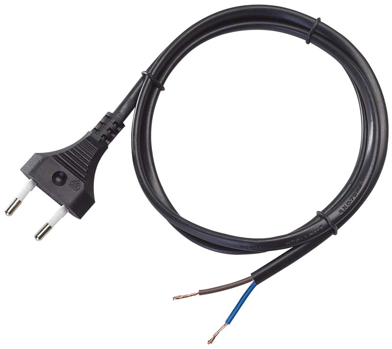 Tracon DVKE2X1.0 Csatlakozódugó kábellel,fekete 2×1,0mm²,2m,2,5A,250VAC,H05VVH2-F,600W