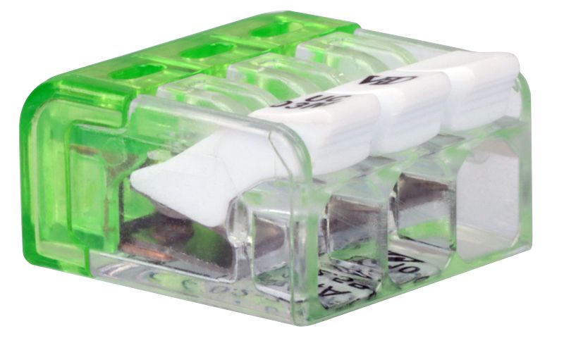 Tracon RVONK3 Csavar nélküli vezetékösszekötő,nyitható átlátszó 0,2-2,5mm²,24A,450VAC 3P
