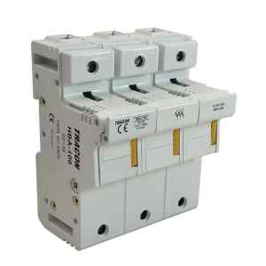 Tracon HBA-3P-100 Szakaszolókapcsoló-biztosítóhengeres bizt.hoz,maszkolható 100A,22x58mm; Un=230V/400V