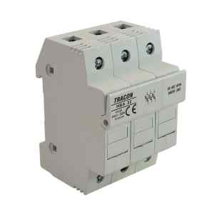 Tracon HBA-3P-20 Szakaszolókapcsoló-biztosítóhengeres bizt.hoz,maszkolható 20A,8x32mm; Un=230V/400V