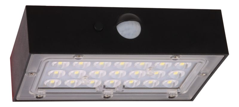 Tracon LSBB3W Napelemes LED fali világítótest mozgásérzékelővel,fekete 3W,4000K,350 lm,IP65,3,7 V,1,2Ah