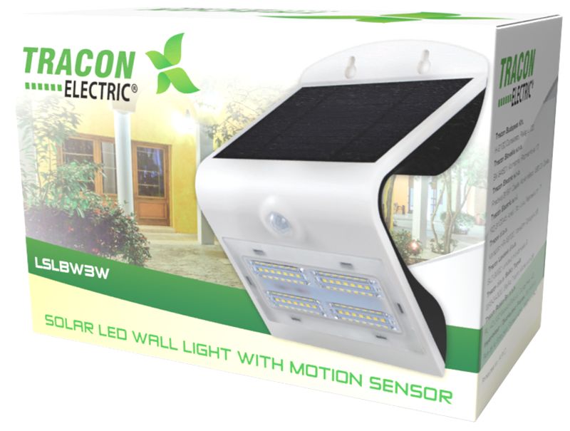 Tracon LSLBW3W Napelemes LED fali világítótest mozgásérzékelővel,fehér 3,2 W,4000 K,400 lm,IP65,3,7 V,2 Ah - Image 3