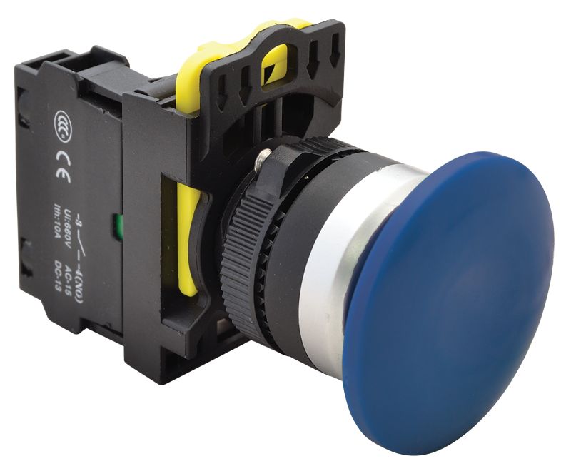 Tracon NYG3-MB Gombafejű nyomógomb,kék 1×NO,5A/230V AC-15,40mm,IP65