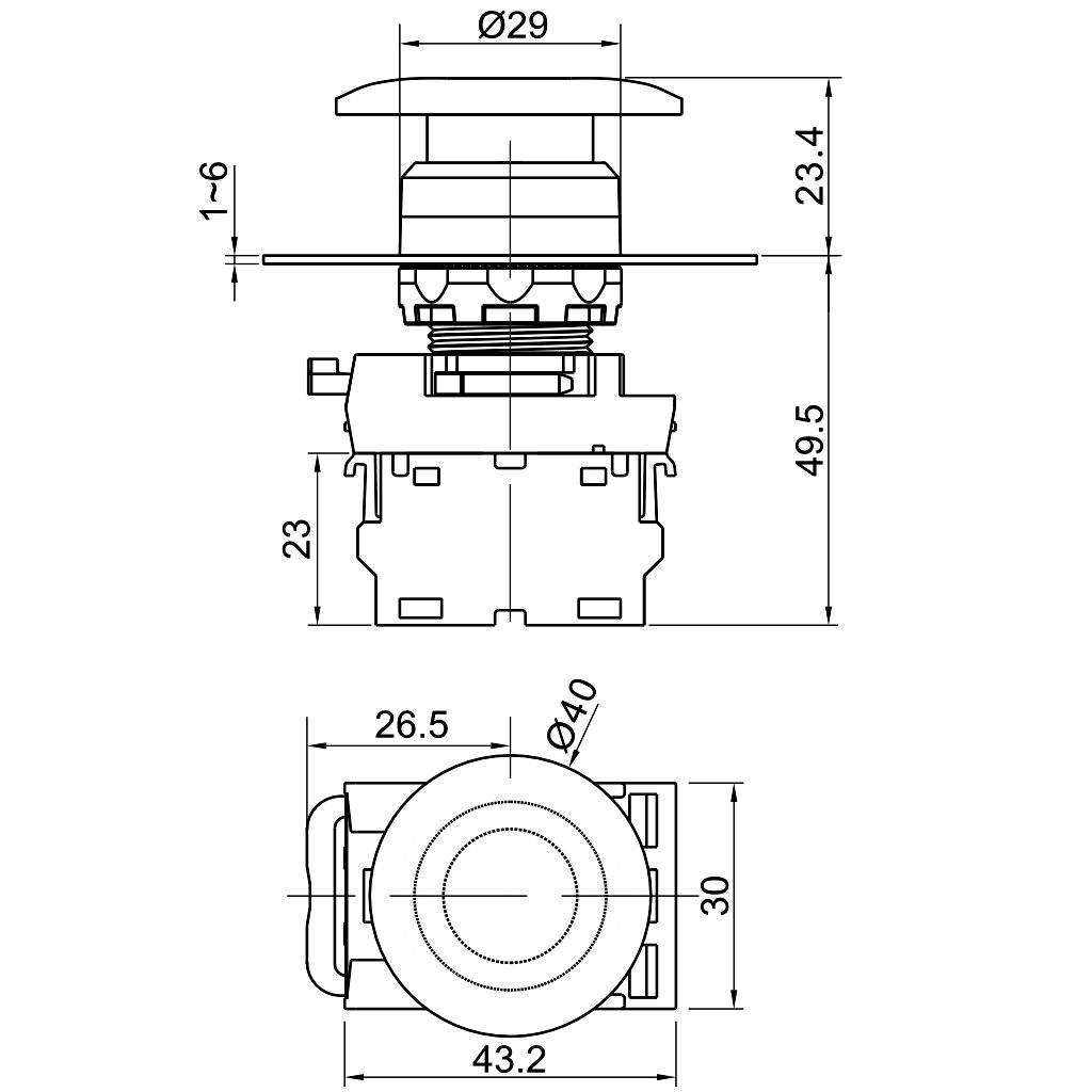 Tracon NYG3-MB Gombafejű nyomógomb,kék 1×NO,5A/230V AC-15,40mm,IP65 - Image 2