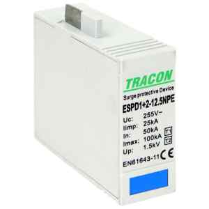 Tracon ESPD1+2-12.5NPEO T1+T2 AC típusú túlfeszültséglevezető betét 12.5 NPE Uc:275V,Iimp:12,5kA,In:20/40kA,Imax:50kA,Up:1,3kV