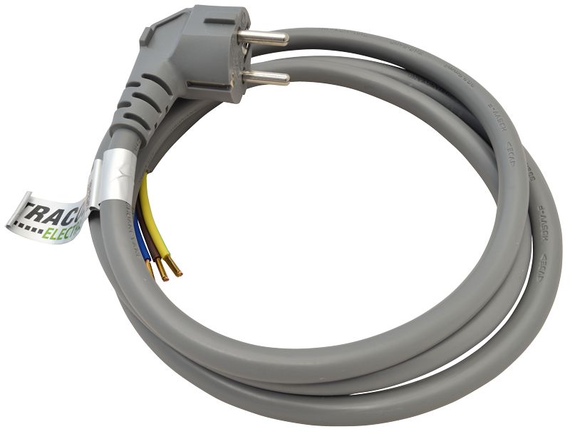 Tracon DVK3X2,5-3 Csatlakozódugó kábellel, szürke 3x2.5mm2, 3m, 16A, 250VAC, H05VV-F,3680W(DUAL Schuko/French)