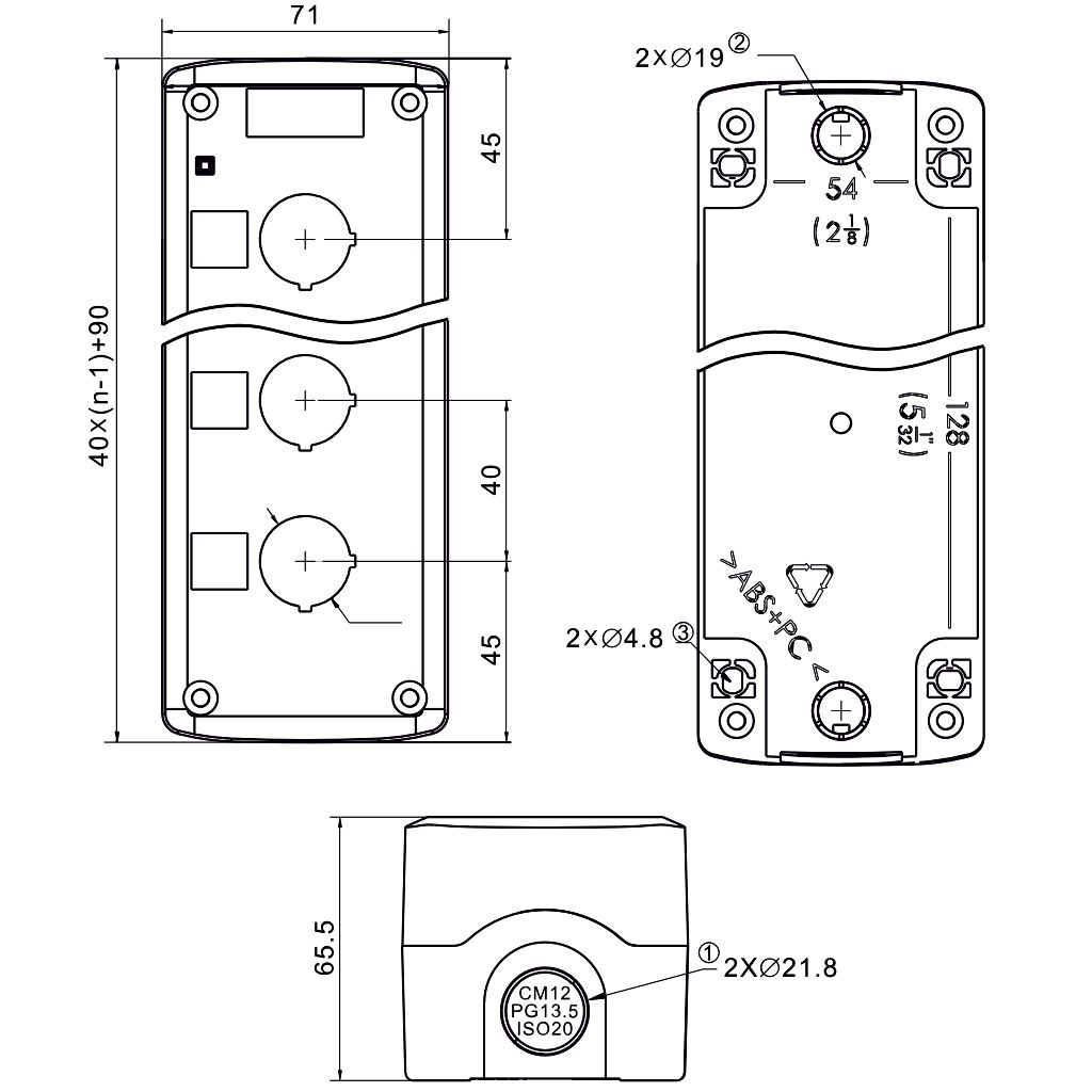 Tracon NYGD-4GR Összeállított tokozat nyomógombokhoz,szürke,4-es d=22,5,IP65,2×PG-13,5 - Image 2