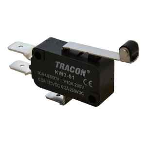 Tracon KW3-51 Helyzetkapcsoló,mikro,karos-görgős 1×CO 10A/230VAC,0,3A/250VDC,28mm,6,3x0,8 mm,IP00