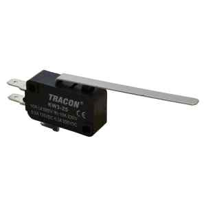 Tracon KW3-25 Helyzetkapcsoló,mikro,rugószáras 1×CO 10A/230VAC,0,3A/250VDC,52mm,4,8x0,5 mm,IP00