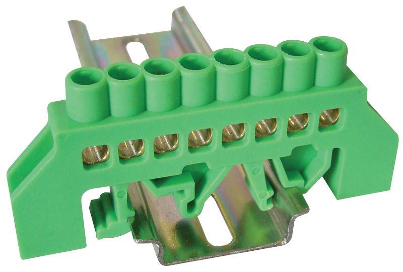 Tracon NPE-G6-8 Szigetelt földelősín,zöld 230/400VAC,63A,6×9mm,8P,IP20