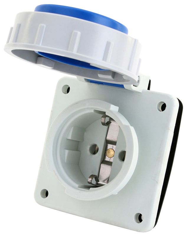 Tracon TICS-105S67 Beépíthető csatlakozóaljzat,oldalsó védőérintkezővel,kerek 16A,250V,2P+E,IP67