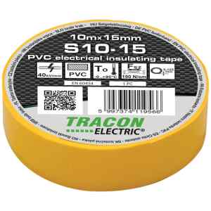 Tracon S10-15 Szigetelőszalag,sárga 10m×15mm,PVC,0-90°C,40kV/mm