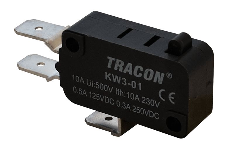Tracon KW3-01 Helyzetkapcsoló,mikro,ütközős 1×CO 10A/230VAC,0,3A/250VDC,6,3x0,8 mm,IP00