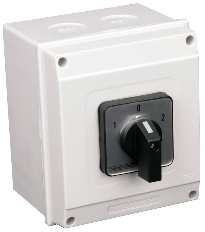 Tracon TKV-256/3T65 Tokozott választókapcsoló,1-0-2 400V,50Hz,25A,2×3P,7,5kW,48×48mm,60°,IP65