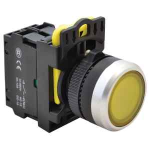 Tracon NYG3-LY Világító nyomógomb,sárga 1×NO,5A/230V AC-15,IP65,LED 230V AC/DC