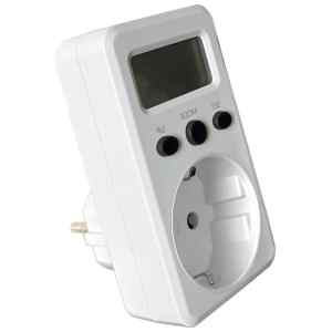 Tracon TVOD01 LCD kijelzőjű dugaszolható fogyasztásmérő 230 V,50 Hz,16 A,3680 W,V,kWh,cost