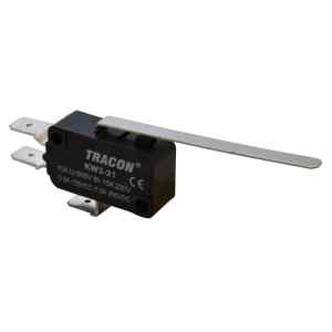 Tracon KW3-21 Helyzetkapcsoló,mikro,rugószáras 1×CO 10A/230VAC,0,3A/250VDC,52mm,6,3x0,8 mm,IP00