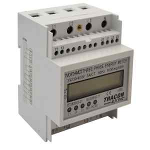 Tracon TVO-F3-4MCT LCD kijelzésű háromfázisú áramváltós fogyasztásmérő,4 modul 400V / 5 A CT Pd=3W