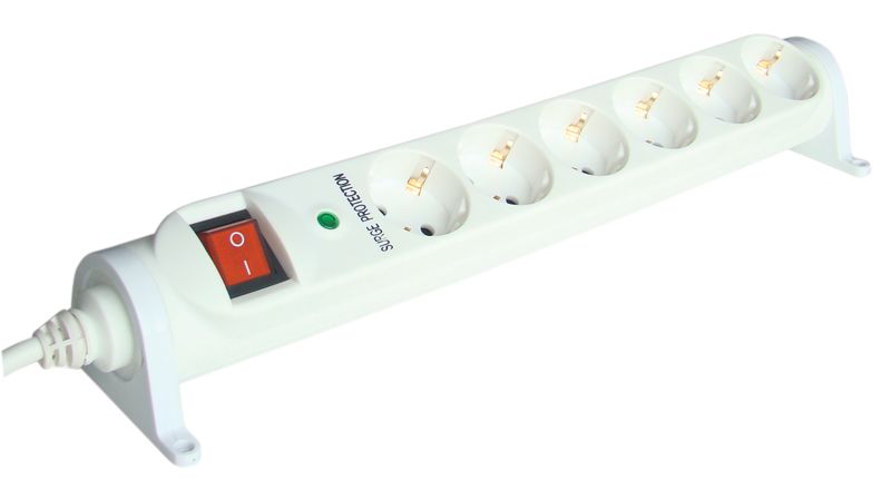 TRACON HRRKT6 Forgatható-rögzíthető-túlfesz.védelem elosztósáv, kapcsolós 6×SCHUKO, 3m, max.16A, 250VAC, 3680W, 3x1,5mm2, H05VV-F